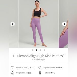 Lululemon Align High-Rise Pant 28"
Wisteria Purple